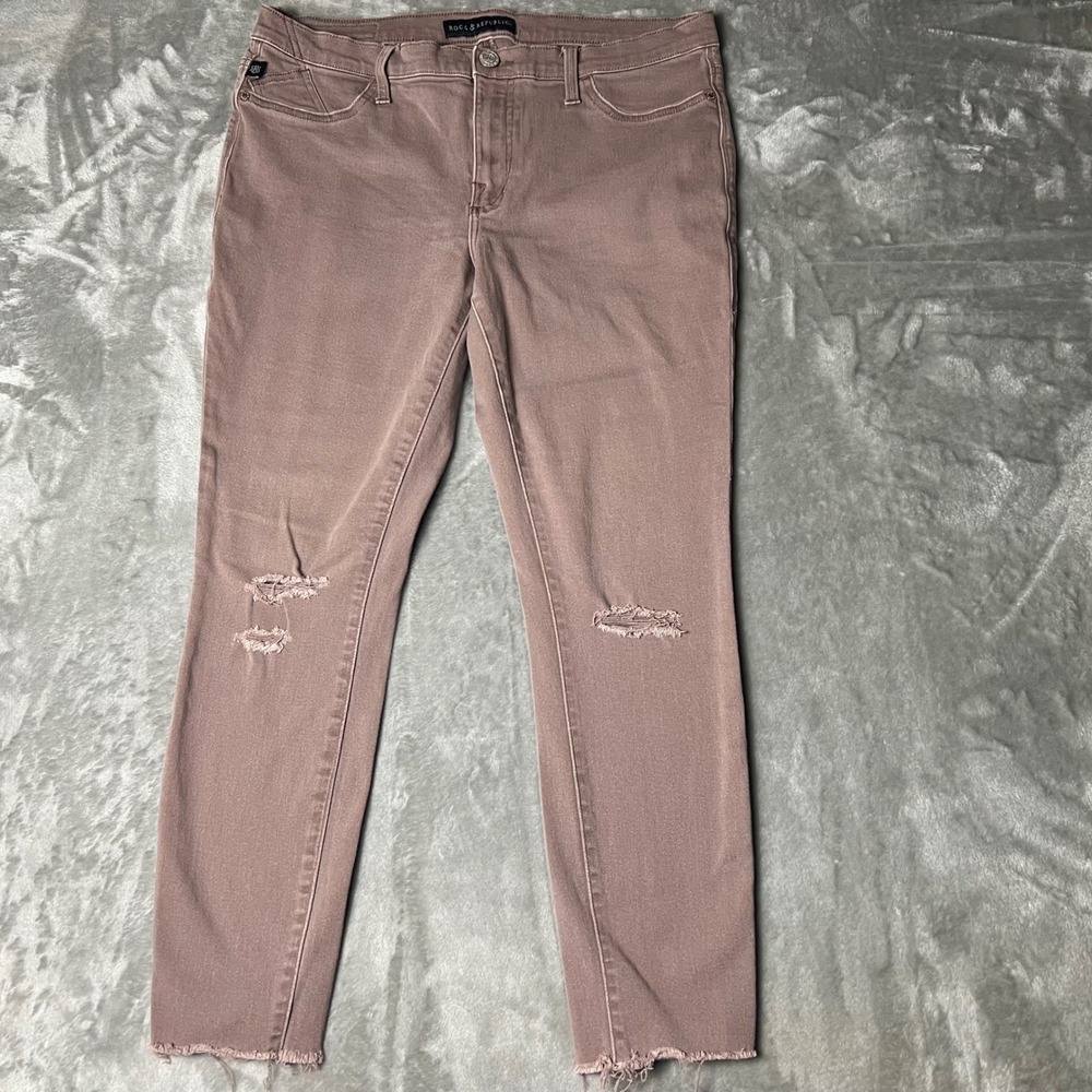 Rock Republic Jeans Women Mauve Distressed Cropped Skinny Leg Raw Hem Size‎ 6